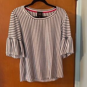 W5 Black and White Striped Blouse with Ruffle Sleeves
